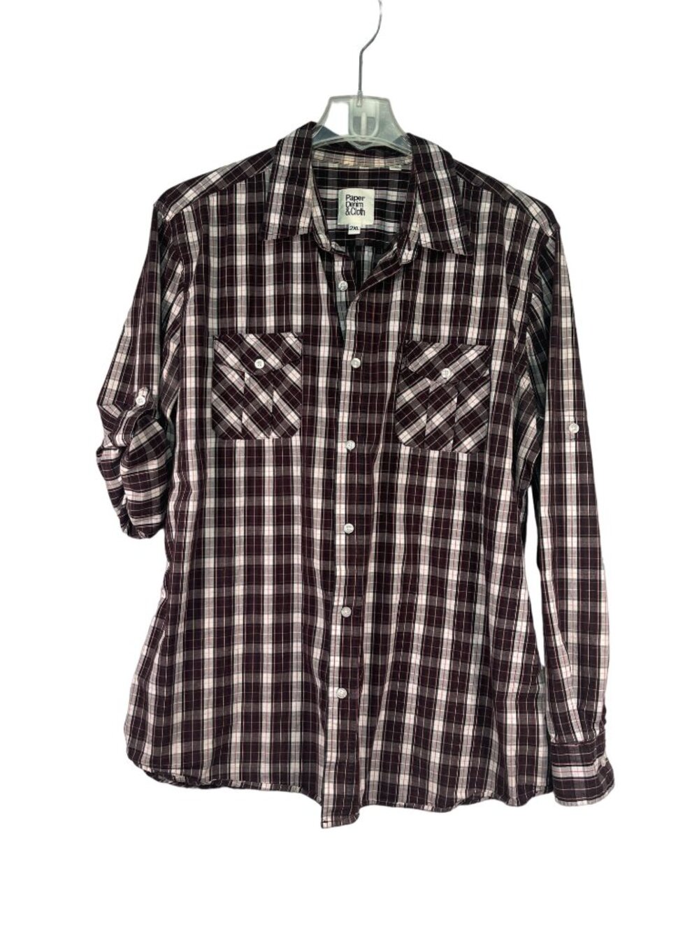 Paper Denim & Cloth Mens Button Down Shirt Red/Black Plaid 2XL Long Sleeve Cotto